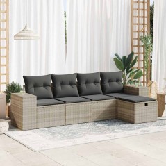 vidaXL 5-tlg. Garten-Sofagarnitur mit Kissen Hellgrau Poly Rattan