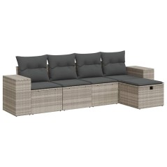 vidaXL 5-tlg. Garten-Sofagarnitur mit Kissen Hellgrau Poly Rattan