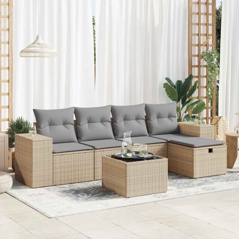 vidaXL 6-tlg. Garten-Sofagarnitur mit Kissen Beige Poly Rattan vidaXL 6-tlg. Garten-Sofagarnitur mit Kissen Beige Poly Rattan