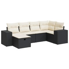 vidaXL 6-tlg. Garten-Sofagarnitur mit Kissen Schwarz Poly Rattan