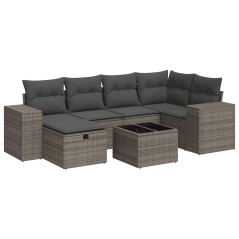 vidaXL 7-tlg. Garten-Sofagarnitur mit Kissen Grau Poly Rattan