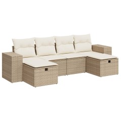 vidaXL 6-tlg. Garten-Sofagarnitur mit Kissen Beige Poly Rattan