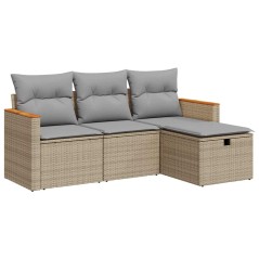 vidaXL 4-tlg. Garten-Sofagarnitur mit Kissen Beige Poly Rattan