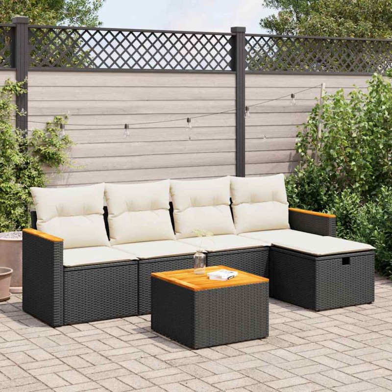 vidaXL 6-tlg. Garten-Sofagarnitur mit Kissen Schwarz Poly Rattan vidaXL 6-tlg. Garten-Sofagarnitur mit Kissen Schwarz Poly Rattan