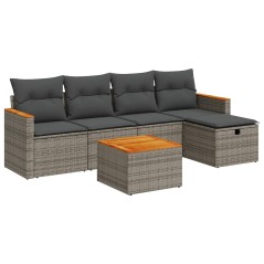 vidaXL 6-tlg. Garten-Sofagarnitur mit Kissen Grau Poly Rattan