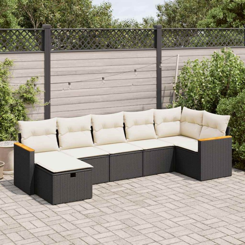 vidaXL 7-tlg. Garten-Sofagarnitur mit Kissen Schwarz Poly Rattan vidaXL 7-tlg. Garten-Sofagarnitur mit Kissen Schwarz Poly Rattan