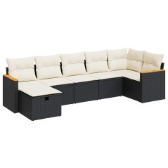 vidaXL 7-tlg. Garten-Sofagarnitur mit Kissen Schwarz Poly Rattan