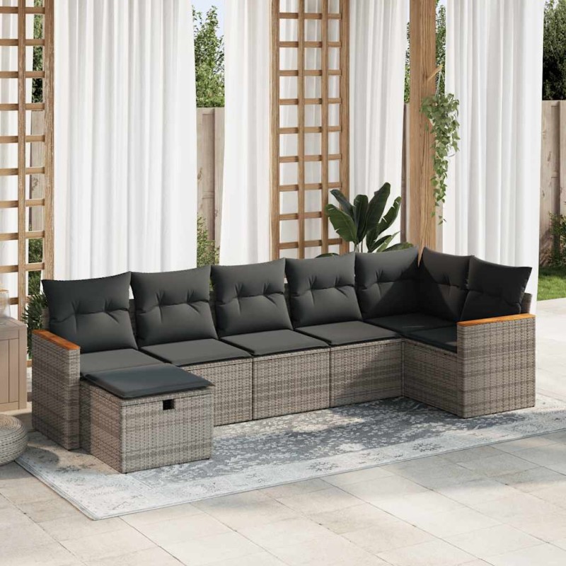 vidaXL 7-tlg. Garten-Sofagarnitur mit Kissen Grau Poly Rattan vidaXL 7-tlg. Garten-Sofagarnitur mit Kissen Grau Poly Rattan
