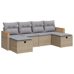 vidaXL 6-tlg. Garten-Sofagarnitur mit Kissen Beige Poly Rattan