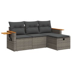 vidaXL 4-tlg. Garten-Sofagarnitur mit Kissen Grau Poly Rattan