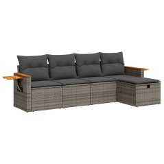 vidaXL 5-tlg. Garten-Sofagarnitur mit Kissen Grau Poly Rattan