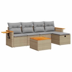 vidaXL 6-tlg. Garten-Sofagarnitur mit Kissen Beige Poly Rattan