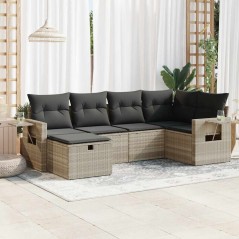 vidaXL 6-tlg. Garten-Sofagarnitur mit Kissen Hellgrau Poly Rattan