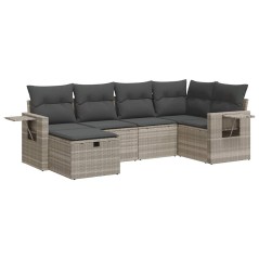vidaXL 6-tlg. Garten-Sofagarnitur mit Kissen Hellgrau Poly Rattan