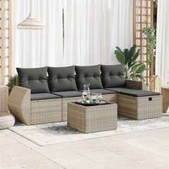 vidaXL 6-tlg. Garten-Sofagarnitur mit Kissen Hellgrau Poly Rattan