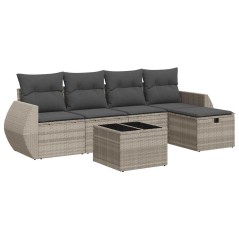 vidaXL 6-tlg. Garten-Sofagarnitur mit Kissen Hellgrau Poly Rattan