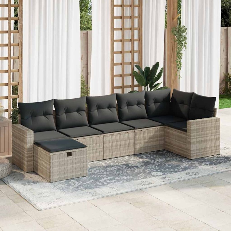 vidaXL 7-tlg. Garten-Sofagarnitur mit Kissen Hellgrau Poly Rattan vidaXL 7-tlg. Garten-Sofagarnitur mit Kissen Hellgrau Poly Rattan