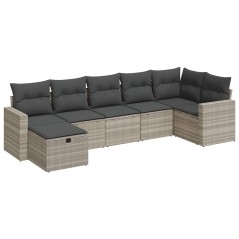 vidaXL 7-tlg. Garten-Sofagarnitur mit Kissen Hellgrau Poly Rattan