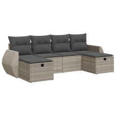 vidaXL 6-tlg. Garten-Sofagarnitur mit Kissen Hellgrau Poly Rattan