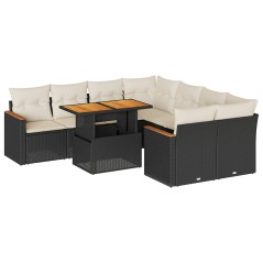 vidaXL 9-tlg. Garten-Sofagarnitur mit Kissen Schwarz Poly Rattan