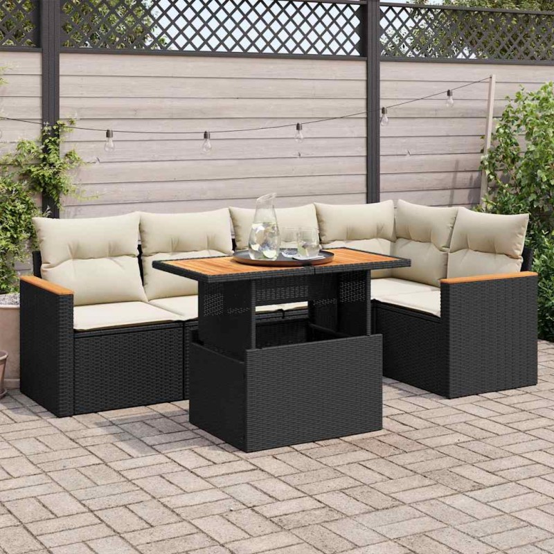 vidaXL 6-tlg. Garten-Sofagarnitur mit Kissen Schwarz Poly Rattan vidaXL 6-tlg. Garten-Sofagarnitur mit Kissen Schwarz Poly Rattan