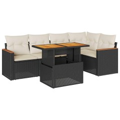 vidaXL 6-tlg. Garten-Sofagarnitur mit Kissen Schwarz Poly Rattan