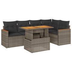 vidaXL 6-tlg. Garten-Sofagarnitur mit Kissen Grau Poly Rattan Akazie