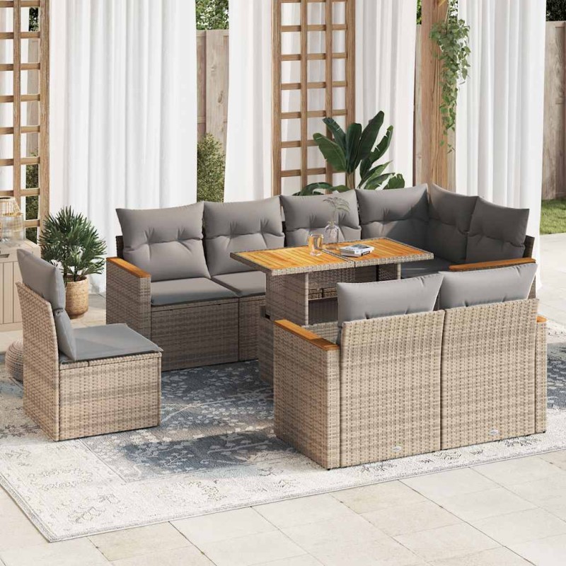 vidaXL 9-tlg. Garten-Sofagarnitur mit Kissen Beige Poly Rattan Akazie vidaXL 9-tlg. Garten-Sofagarnitur mit Kissen Beige Poly Rattan Akazie