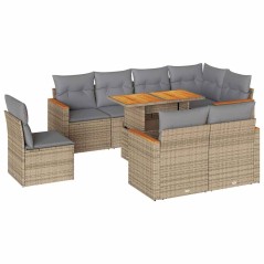 vidaXL 9-tlg. Garten-Sofagarnitur mit Kissen Beige Poly Rattan Akazie