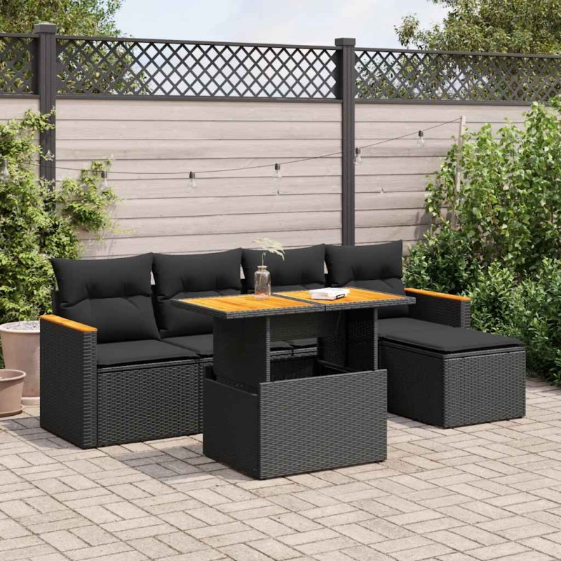 vidaXL 6-tlg. Garten-Sofagarnitur mit Kissen Schwarz Poly Rattan vidaXL 6-tlg. Garten-Sofagarnitur mit Kissen Schwarz Poly Rattan