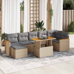 vidaXL 8-tlg. Garten-Sofagarnitur mit Kissen Beige Poly Rattan Akazie