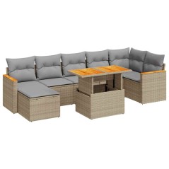 vidaXL 8-tlg. Garten-Sofagarnitur mit Kissen Beige Poly Rattan Akazie