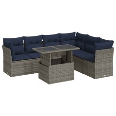 vidaXL 7-tlg. Garten-Sofagarnitur mit Kissen Schwarz Poly Rattan