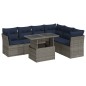 vidaXL 7-tlg. Garten-Sofagarnitur mit Kissen Schwarz Poly Rattan