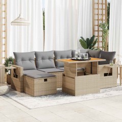 vidaXL 8-tlg. Garten-Sofagarnitur mit Kissen Beige Poly Rattan Akazie
