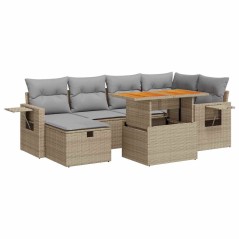 vidaXL 8-tlg. Garten-Sofagarnitur mit Kissen Beige Poly Rattan Akazie