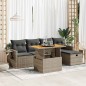 vidaXL 6-tlg. Garten-Sofagarnitur mit Kissen Grau Poly Rattan Akazie vidaXL 6-tlg. Garten-Sofagarnitur mit Kissen Grau Poly Rattan Akazie