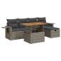 vidaXL 6-tlg. Garten-Sofagarnitur mit Kissen Grau Poly Rattan Akazie vidaXL 6-tlg. Garten-Sofagarnitur mit Kissen Grau Poly Rattan Akazie