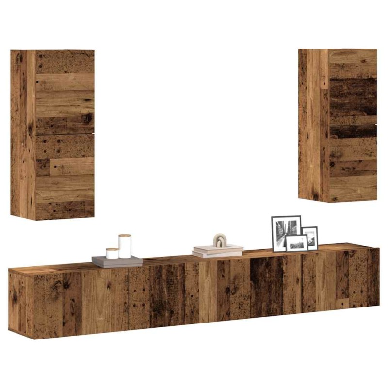 vidaXL 4-tlg. TV-Schrank-Set Wandmontage Altholz-Optik Holzwerkstoff vidaXL 4-tlg. TV-Schrank-Set Wandmontage Altholz-Optik Holzwerkstoff