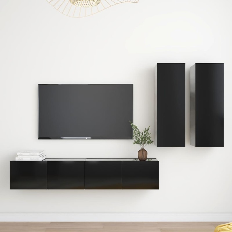 vidaXL 4-tlg. TV-Schrank-Set Schwarz Holzwerkstoff vidaXL 4-tlg. TV-Schrank-Set Schwarz Holzwerkstoff