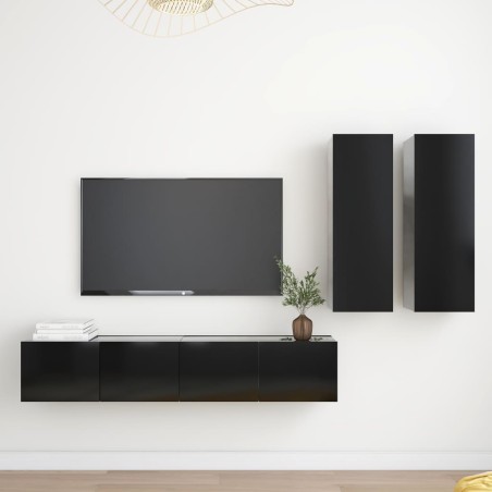 vidaXL 4-tlg. TV-Schrank-Set Schwarz Holzwerkstoff