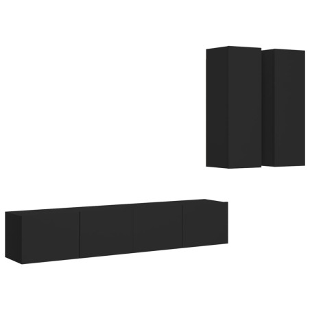 vidaXL 4-tlg. TV-Schrank-Set Schwarz Holzwerkstoff