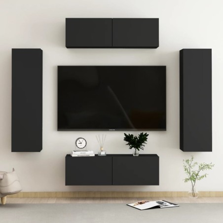 4-tlg. TV-Schrank-Set Schwarz Holzwerkstoff