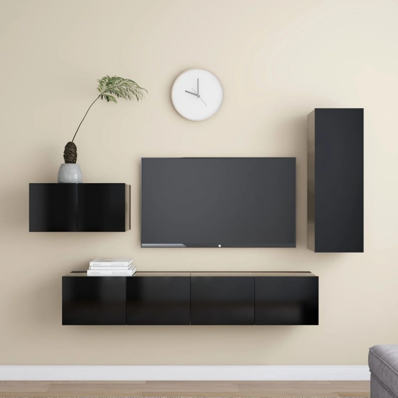 vidaXL 4-tlg. TV-Schrank-Set Schwarz Holzwerkstoff vidaXL 4-tlg. TV-Schrank-Set Schwarz Holzwerkstoff