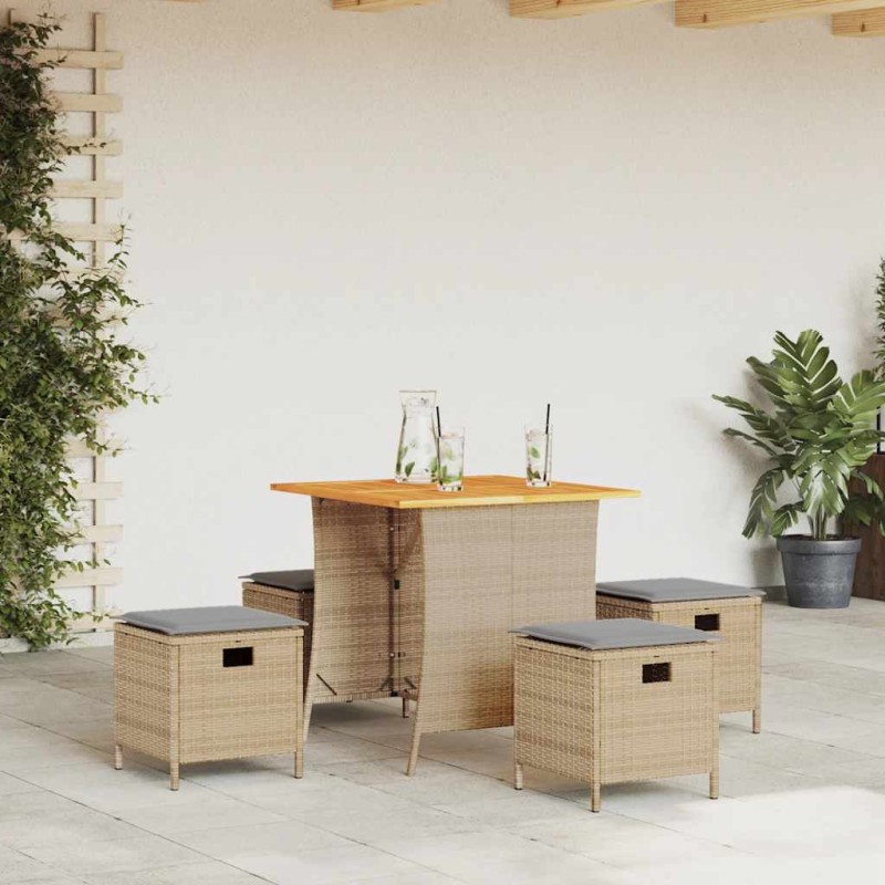 vidaXL 5-tlg. Garten-Essgruppe mit Kissen Beige Poly Rattan vidaXL 5-tlg. Garten-Essgruppe mit Kissen Beige Poly Rattan