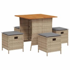vidaXL 5-tlg. Garten-Essgruppe mit Kissen Beige Poly Rattan