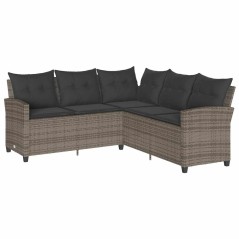 vidaXL L-förmiges Couchsofa mit Kissen Graues Polyrattan
