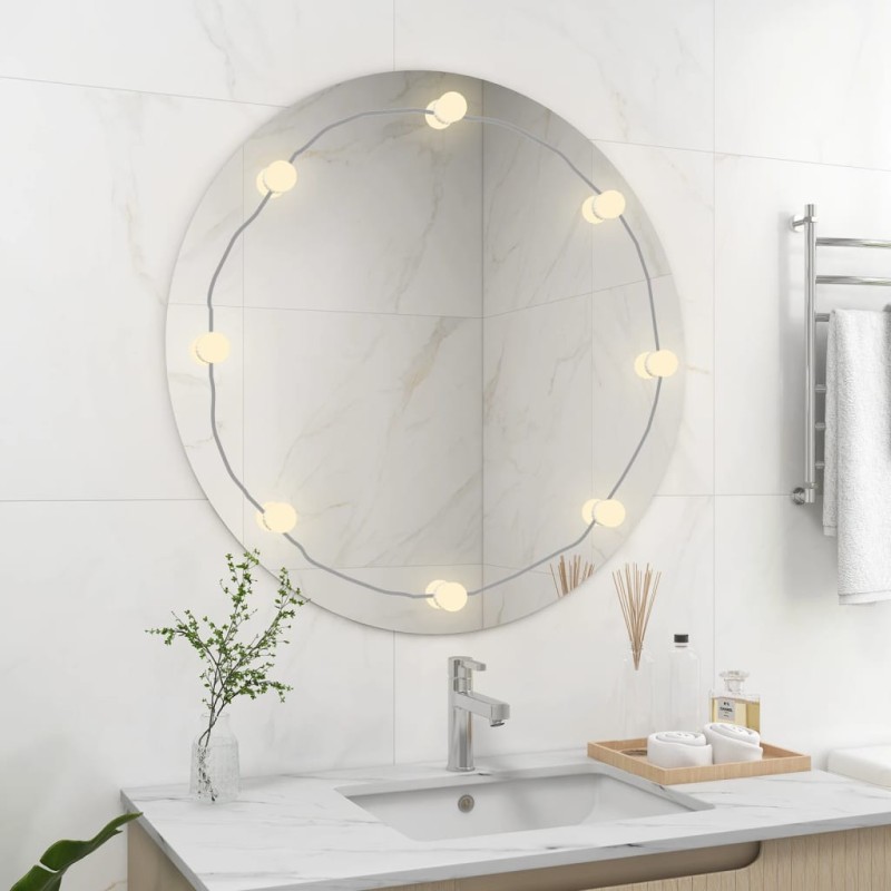 Wandspiegel ohne Rahmen mit LED-Beleuchtung Rund Glas Wandspiegel ohne Rahmen mit LED-Beleuchtung Rund Glas