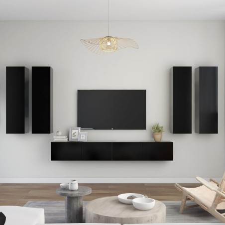 6-tlg. TV-Schrank-Set Schwarz Holzwerkstoff