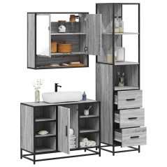 vidaXL 3-tlg. Badmöbel-Set Grau Sonoma Holzwerkstoff